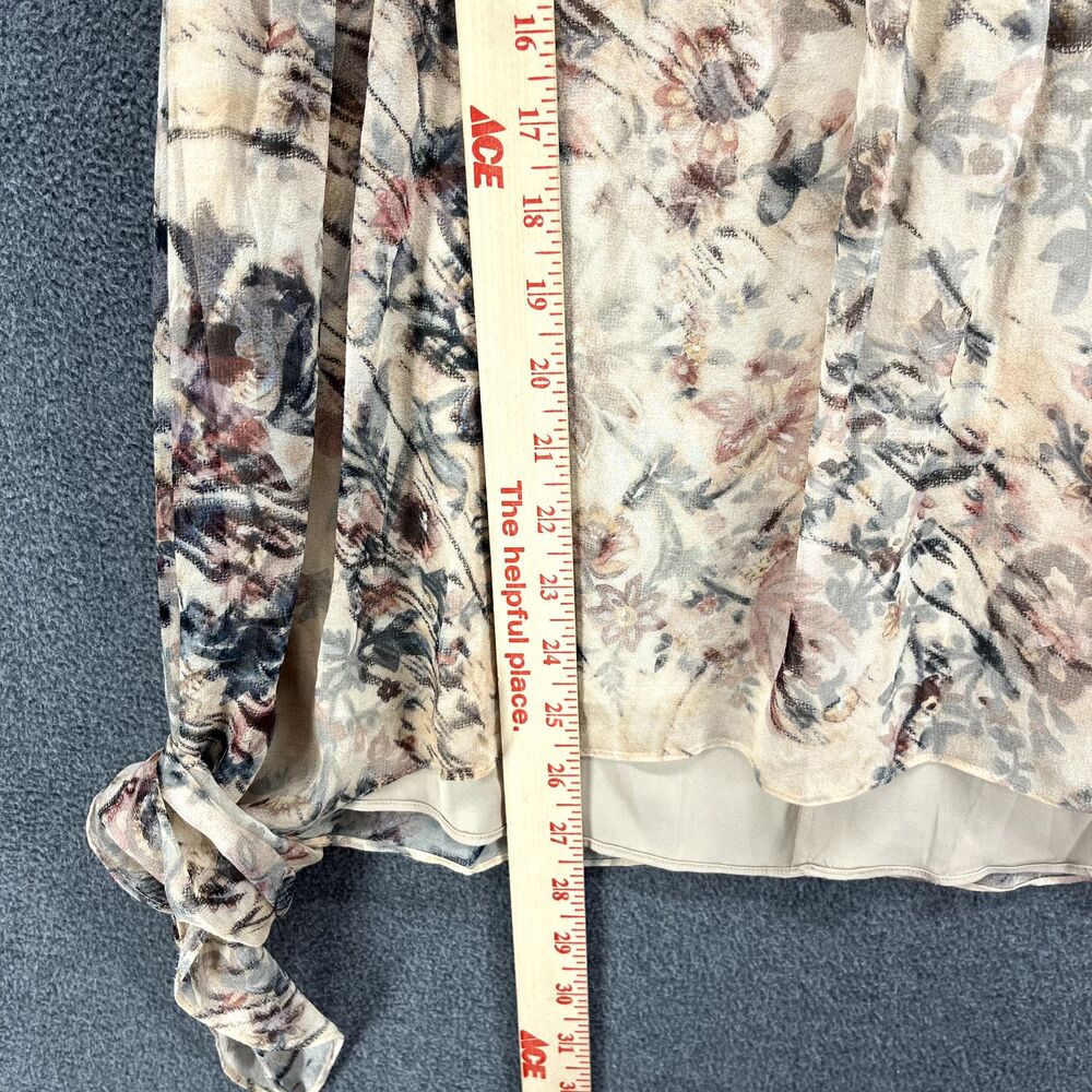 Haute Hippie Runway Silk Top Womens 10 Floral Ring Trim Asymmetric Hem Blouse - Picture 9 of 16